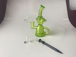 Hookahs Oil Rigs small Recycler Smoking water pipe Clear joint size 14mmblue or green or others