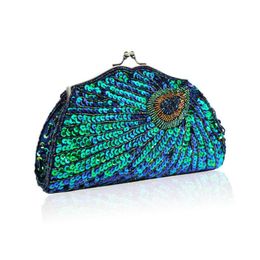 Evening Bags Peacock Feather Pattern Sequin Clutch Party Wedding Pouch Purse Women'S Bag Vintage Chain Small With Wallet BolsaEvening