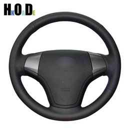 Hand Embroidered Steering Wheel Black Synthetic Leather Car Steering Wheel Cover For Hyundai Elantra 20082010 J220808