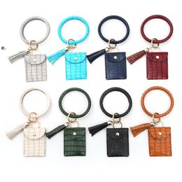 Wristband Keychain Card Holder decor With Tassel Bracelet Pendant Bank Card Student Cards Coin Storage Bag Anti-lost Key Ring RRB14828