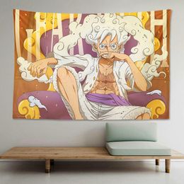 Tapestries Cartoon Anime One Pieced Tapestry Luffy Nika Sun God Flannel Wall Home Bedroom DecorationTapestries