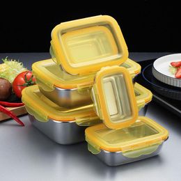 Dinnerware Sets Stainless Steel Lunch Box Fresh-keeping Large-capacity Student Crisper Microwave Heating Refrigerator Storage BoxDinnerware