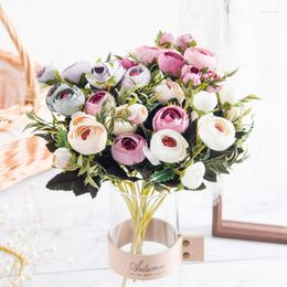 Decorative Flowers & Wreaths Rose Artificial Flower Spring Smal Bud Plastic Fake Plant Home Decoration Living Room Accessories Office