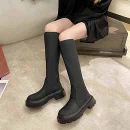 BootsBrand Design Female Boots Square Med Heel With Platform 2021 Autumn Winter Comfy Lady Office Women Knee High Booties Shoes G220813