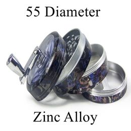 Glow In The Night 55mm Diameter Herb Grinder Smoking Accessories Zinc Alloy Material Tobacco Grinders With Handle 4 Layers For Glass Bongs GR404