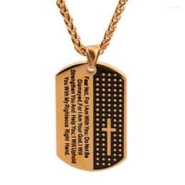 Pendant Necklaces Men's Hip Hop Gold Tone Stainless Steel Bible Cross Army Tag Free Wheat Chain NecklacePendant