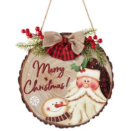 Merry Christmas Decorations Ornament Round Wooden Plaque Rustic Holiday Decor New Home Gift Personalised Farmhouse Couple Door Hanger Wreath Wood Welcome Sign