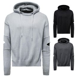 Men's Sweaters Men Hooded Casual Holes Pullovers Sweatercoats Fashion Slim Fit Outwear Good Quality SweatersMen's