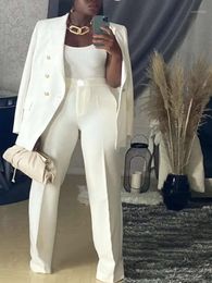 Women's Two Piece Pants Elegant Women Blazer Sets Buttons White Wide Leg Pant Suits Autumn Fashion Casual Professional Office Business Outfi
