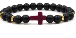 Fashion Strands Natural Stone Buddha head cross 8mm 7color Chakra Healing Reiki Yoga Bracelet elastic s34h