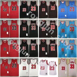 Mitchell and Ness Retro Stitched Men Basketball Jerseys 23 Michael Breathable Team Red White Blue Black Stripe Wholesale