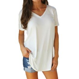 Summer VNeck ShortSleeved TShirt Woman Loose Casual Tops for Women Black S5Xl 9 Colours Tees Womens 220527