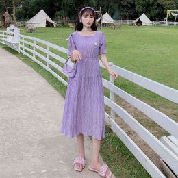 Purple Summer Pregnant Women Dress With Short Sleeves Square Collar Maternity Beach Dress Cord Long Loose Pregnancy Dress J220628