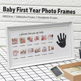 Cute Baby Po frame DIY handprint or footprint 12 Months Po Frame Baby Boy Girl My 1 One Year White Blue Pink Craft ink LJ201215