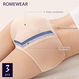 3pcs Women's Menstrual Period Panties Large Plus Size Leak Proof Underpants Female High Waist Underwear Ladies 4xl 5xl Lingerie 220425