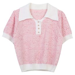 511 2022 Summer Kint Pullover Short Sleeve Lapel Neck Brand Same Style Sweater Pink Plaid Luxury Womens Clothes mingmei