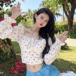 Women's Blouses & Shirts Summer Floral Ties Sweet Blouse For Women Korean Style Tops Slim Sexy ShirtWomen's