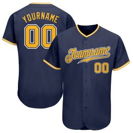 Custom Navy Gold-White Authentic Baseball Jersey