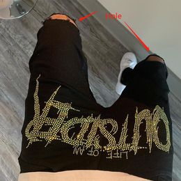 Mens Jeans luxury Designer Black Ripped Fashionable Streetwear with Cosy Skinny Design Rhinestone Embellishments Stretch Fit and Soft Washed Denim Material N28S