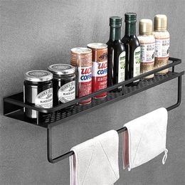 Bathroom Shelf Black Aluminium WallMounted Square Shampoo Holder Cosmetic Shelves Kitchen Nets Shelf Storage Rack Organiser Rack 220527