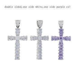 HIP Hop Iced Out Bling Cross Pendant Silver Color Bling 5A Baguette Cubic Zirconia Paved Necklace for Women Men Jewelry