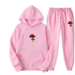 Men's Tracksuits Men's Hoodies Suit Rose Flower Tracksuit Sweatshirt Fleece Sweat Pants Jogging Homme Pullover 3XL Female Sporting SetMe