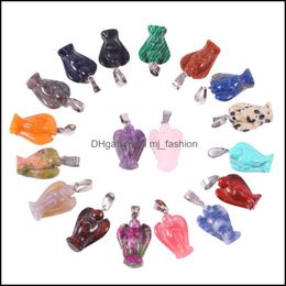 Charms Natural Crystal Opal Rose Quartz Tigers Eye Stone Angel Shape Pendant For Diy Earrings Necklace Jewelry Makin Mjfashion Dh7Pl