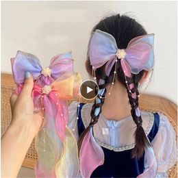 Girls Bow Ribbon Hairpins Children Colourful Chiffon Sweet Hair Decorate Headband Hair Clips Fashion headdress A24