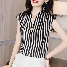 Women's Blouses & Shirts Fashion Striped V-Neck Button Loose Short Sleeve Chiffon Shirt Summer Casual Pullovers Plus Size Women Clothing Com