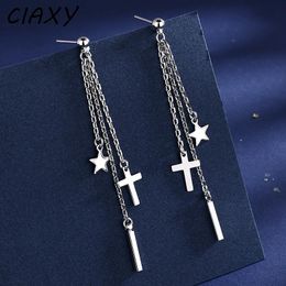 Dangle & Chandelier 925 Stamp Cross Star Earrings For Women Personality Long Tassel Chain Earring 2022 Fashion Silver Color Jewelry SellDang