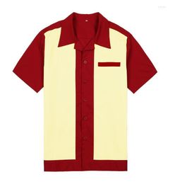 Men's Casual Shirts Wholesale- Mens Purple Wear Panel Colour Short Sleeve Button Up Cotton 50's 60's Vintage Designer For Men Free
