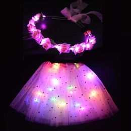 Stage Wear Women LED Glow Ballet Light Tutu Skirt Dance Clothing Party Headband Flower Girl Crown Birthday Gift Wedding FestivalStage