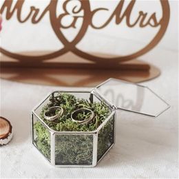 Mini Hexagon Geometric Wedding Ring Box Ring Bearer Box Tabletop Succulent Plants Planter Wedding Decoration 210409