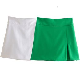 TRAF White High Waist Shorts Women Green Y2K Skirt Woman Summer Office Split Skort Fashion Streetwear for 220427
