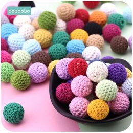 teething chews UK - Bopoobo 20mm 10pcs Teether Wooden Crochet Beads Chewable Diy Teething Knitting Jewelry Crib Sensory Toy Baby