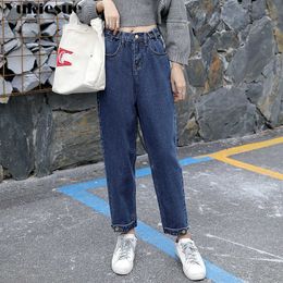 Vintage ladies boyfriend jeans for women mom high waisted blue casual rippped harem trousers korean streetwear denim pants 210608