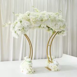 Wedding Decoration Flower Vase Hotel Table Centrepieces Floral Row Metal Holder Flower Rack Shiny Gold Arch Stand Grand-Event Party Decorati