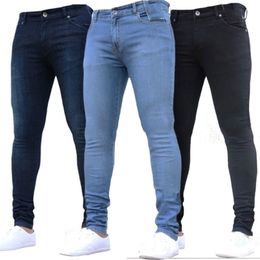 Mens Pants High Waist Zipper Stretch Jeans Casual Slim Fit Trousers Male Plus Size Pencil Denim Skinny for Men 220718