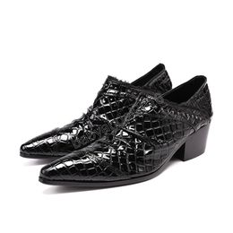 Pointed Toe Men Black High Heel Shoes Plus Size Business Men Genuine Leather Shoes Evening Party Men Dress Shoes