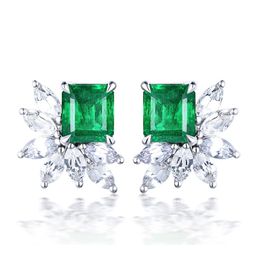 Simple Female Crystal jewelry Charm Silver Stud Earrings Luxury Square Zirconia Wedding Earrings For Women