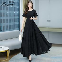 Maxi Dresses For Women Vintage White Black Chiffon Casual Dress Plus Size Ropa Mujer Verano Longue Femme Tunics Vestidos 220514