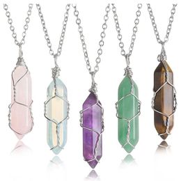 Pendant Necklaces 5Pcs Natural Hexagonal Crystal Necklace For Women Girl Reiki Healing Chakra Carnelian Crystals PendantPendant