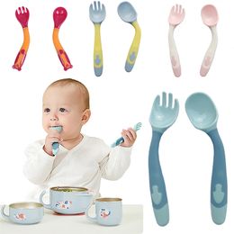 Baby Spoon Fork Utensils Set Kids Bendable Auxiliary Food Infant Learn To Eat Soft Training Tableware Toddler Feeding Spoon 220512