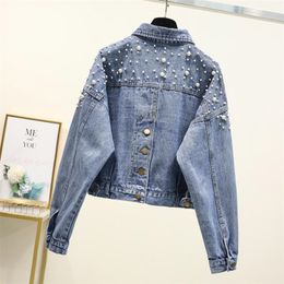 JXMYY autumn loose women's denim jacket with meat and thinness women's short wild beaded jacket trend 210412