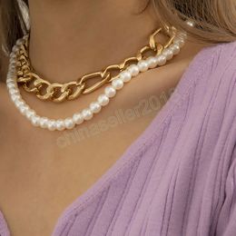 Hip Hop Punk Thick Clavicle Men's Short Aluminium Necklace Fashion Imitation Pearl Beaded Necklaces Collar Girl Jewellery