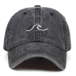 Washed Wave Dad Hat For Women Cotton Embroidery Wavy Line Baseball Cap Men Hip Hop Snapback Sea Sports Bone Garros