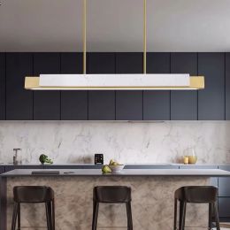 Modern Marble Chandelier Lighting Luxury Minimalist Long Strip Table Bar LED Pendant Hanging Lamps for Ceiling