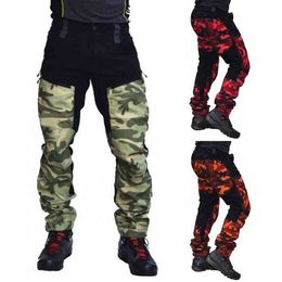 Стильные мужские камуфляжные лоскутные карманы Jogger Cargo Брюки Мотоциклетные брюки Спорт на открытом воздухе Охота Рыбалка Спасение Уличная одежда G220507