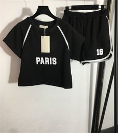 Summer Women's Two Piece Pants Sweat Suit Short Sleeve T Shirt Mini with Running Short Set Letter Printing Tracksuit Drawstring Shorts