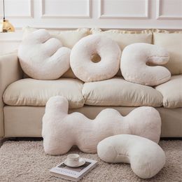Nordic White Plush Throw Pillow Abstract Geometrical Letter Shape Stuffed Sofa Chair Seat Velvet Cushion Home Decor 220402